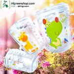 แก้วน้ำไม่หก แก้วยกดื่ม มีหูจับมีฝาปิด แถมหลอดซิลิโคน ลายการ์ตูนน่ารัก 350ml จำนวน 1 ใบ/กล่อง