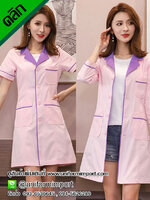 เสื้อกาวน์สีชมพูขลิบม่วง+คลิกภาพดูรายละเอียดด้านใน ชุดกาวน์ร้านเสริมสวย เสื้อคลุมร้านเสริมสวย เสื้อคลุมร้านทำเล็บ เสื้อกาวน์หมอ เสื้อคลุมร้านเสริมสวยสีชมพู