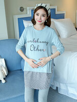 เสื้อยืดคลุมท้องแขนยาวสีเทาอมฟ้า เย็บต่อชายเสื้อลายขาวกรม ผ้าดี งานสวย ใส่บาย น่ารักมากๆค่ะ