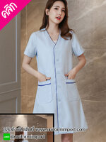 เสื้อกาวน์สีฟ้า ++คลิกภาพดูรายละเอียดด้านใน เสื้อคลุมช่างเสริมสวย เสื้อกาวน์คลินิก เสื้อคลุมช่างทำเล็บ เสื้อคลุมช่างสักคิ้ว