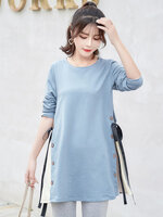 เสื้อยืดคลุมท้องแขนยาวสีเทา ผ่าข้างและแต่งด้วยกระดุมเก๋ๆ มีสายผูกด้านข้าง ผ้านุ่ม งานสวย ใส่บาย น่ารักมากๆค่ะ