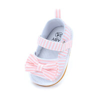 รองเท้าเด็กอ่อน 0-12เดือน สีชมพูลายขาว ติดโบว์size 11 (8.5cm)