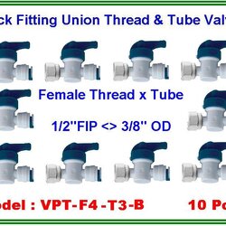 Ball valve plastic union male thread 1/2" MIP & tube 3/8" OD แพ๊ค 10 pcs.
