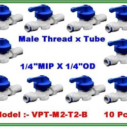 Ball valve plastic union male thread 1/4" MIP & tube 1/4" OD แพ๊ค 10 ชิ้น