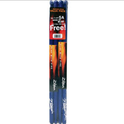 Zildjian Blue Hickory Drumsticks, Buy 3 Get 1 Free 5A Wood Tip