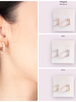 Oval-Opal Hoop Earrings - ต่างหูทรงครึ่งห่วงคริสตัลโทนโอปอลทรงรี (มี 3 สี)(ก้านเป็นเงินแท้)