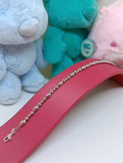 สร้อยข้อมืออิตาลี่ ลายแฟนซีทองคำขาว เม็ดมะยมสลับเม็ดกลมเจียระไนเหลี่ยมเพชร