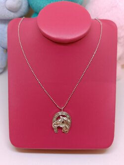 สร้อยคอพร้อมจี้รูปเกือกม้า ฝังเพชรกุหลาบ งานทอง14K สำหรับสุภาพสตรีครับ