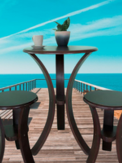 โต๊ะกาแฟกลม โต๊ะไม้ยางพารา ขนาดโต๊ะ 55 x H 76 Cms.สีวอลนัท (ชุดโต๊ะ 1 + 2 สตูล)