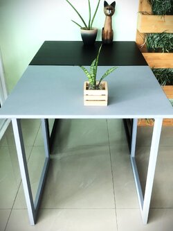 โต๊ะไม้สี่เหลี่ยม โต๊ะไม้ขาเฟรม ขนาดโต๊ะ W 60 x L 73 x H 70 Cms.สีดำ, สีเทา