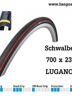 ยางนอก Schwalbe 700 x 23 LUGANO ขอบแดง