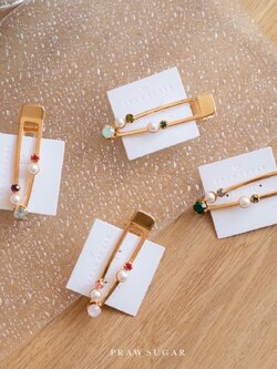 Colorful Hairclip - กิ๊บติดผมสีสดใสประดับคริสตัลและมุก (มี 4 สี)