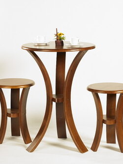 โต๊ะกาแฟกลม โต๊ะไม้ยางพารา ขนาดโต๊ะ 55 x H 76 Cms.สีน้ำตาล (ชุดโต๊ะ 1 + 2 สตูล)