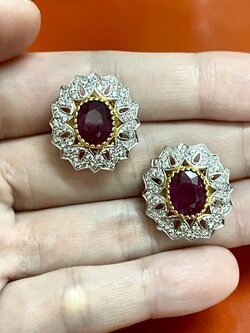 ต่างหูทับทิมล้อมเพชรแท้ ทองแท้