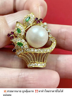 จี้/เข็มกลัด กระเช้าดอกไม้ มุก เพชร พลอยสวยๆ