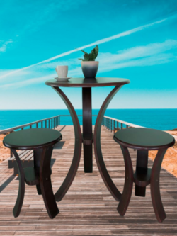 โต๊ะกาแฟกลม โต๊ะไม้ยางพารา ขนาดโต๊ะ 55 x H 76 Cms. สีวอลนัท (ชุดโต๊ะ 1 + 2 สตูล)