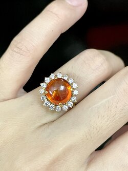 แหวนอำพัน ล้อมเพชรรัสเซีย ทองแท้