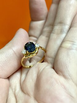 แหวนพลอยน้ำเงิน บ่าเพชรรัสเซีย ทองแท้