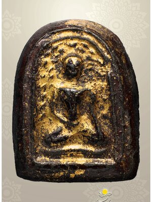 พระพิมพ์ปรกโพธิ์สะดุ้งกลับ เนื้อผงยาจินดามณี ลงรักปิดทอง หลวงปู่บุญ วัดกลางบางแก้ว จ.นครปฐม