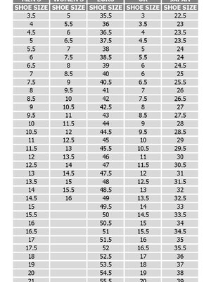 ตาราง size ของสินค้า